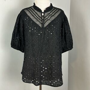 Crochet Lace and Mesh Peasant Top Sz S